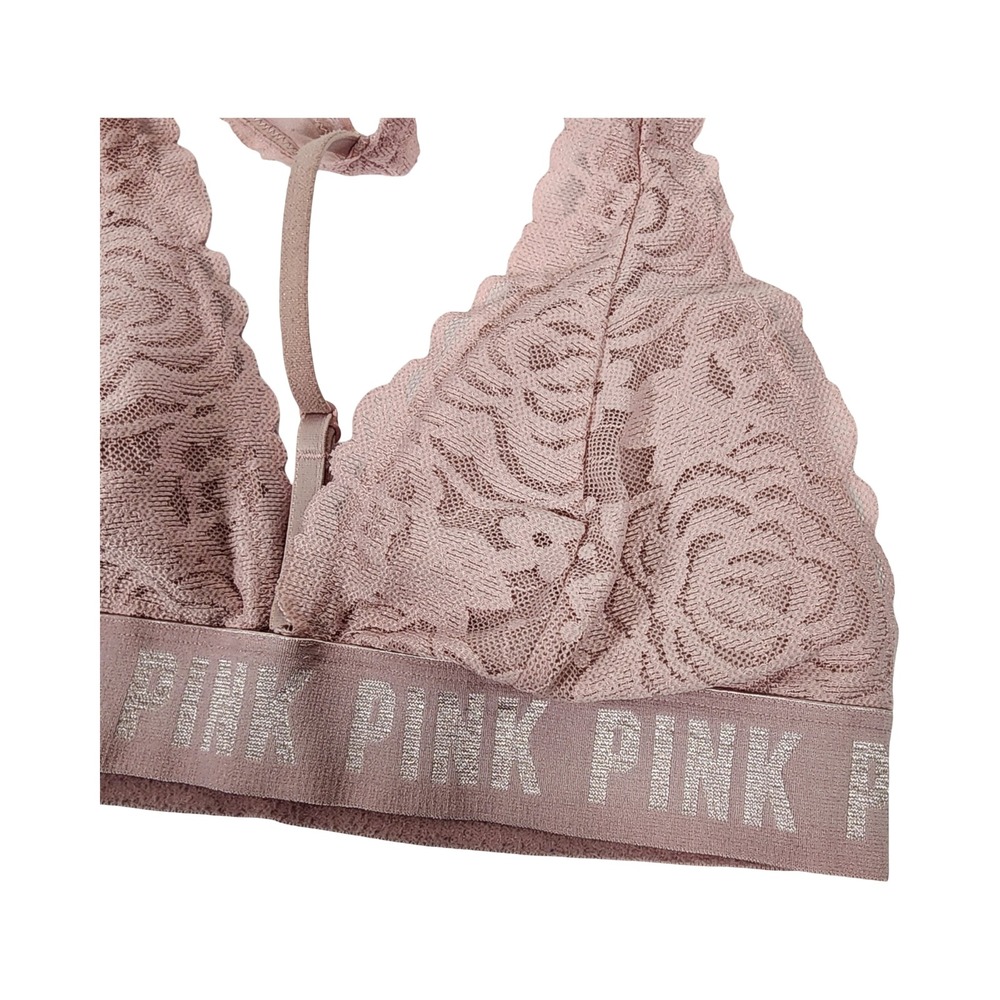 PINK by Victoria's Secret Lace Bralette Rose Pink‎ Racerback Logo Band S M - Picture 5 of 5